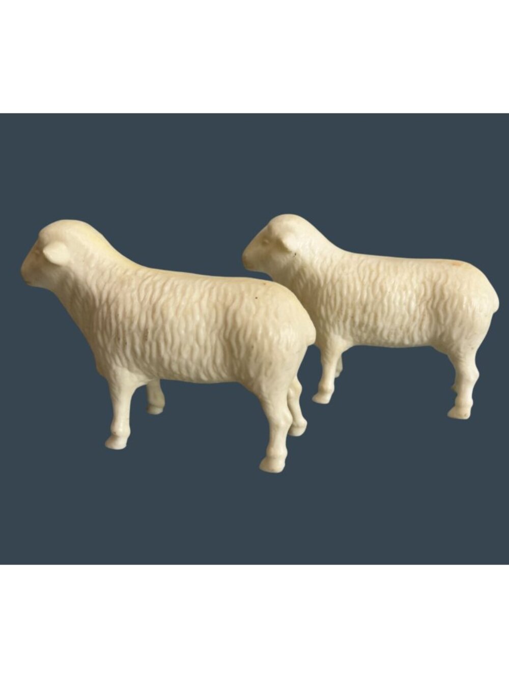 Vintage Pair Hard Plastic Nativity Sheep 4" White Christmas Replacement Figures - Picture 8 of 9